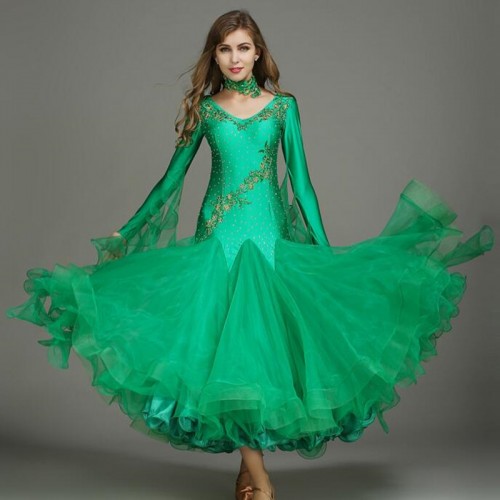 Royal blue rhinestones ballroom dance dress for women dark green pink wine white ballroom dance dress robe de danse de salon vert foncé